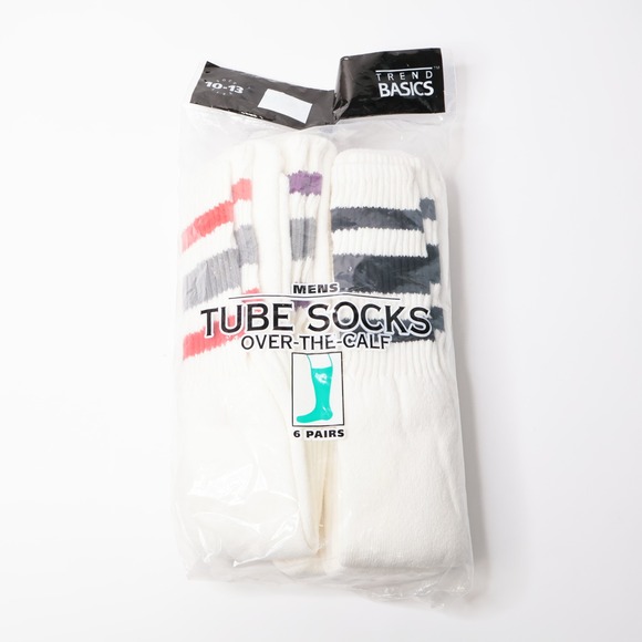Trend Basics Other - VTG Trend Basics Mens Tube Socks Over The Calf 6 Pairs White Striped 10-13 NEW